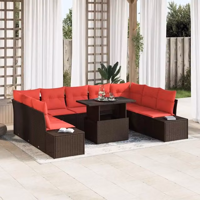 Set Divano da Giardino 10 pz Marrone polyrattan 3357987