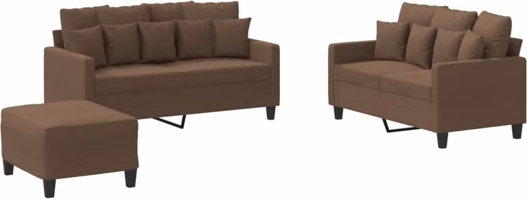 Set di Divani 3 pz con Cuscini Marrone in Tessuto