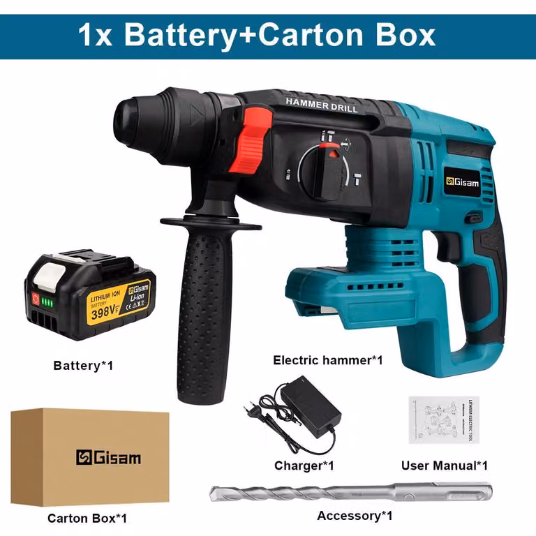 Martello perforatore a batteria da 26 mm - Modello brushless - 18 V - 3500 giri/min - 1 batteria inclusa - Confezione in cartone - Colore oro