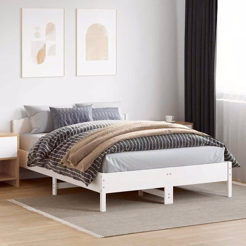 vidaXL Giroletto in legno massello di pino bianco con doghe fisse L/P: 150 x 200 cm