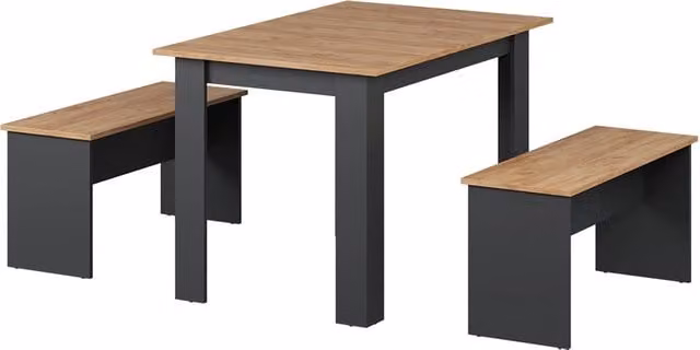 Set di tavolo da pranzo Sentio Vicco con 2 panche, Antracite e Rovere dorato, L: 112 cm, P: 73 cm, H: 73 cm – 1