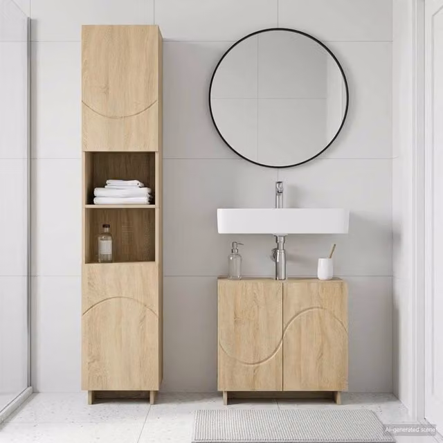 Set mobili da bagno moderno vidaXL composto da mobile sottolavabo e colonna alta in legno color marrone e beige