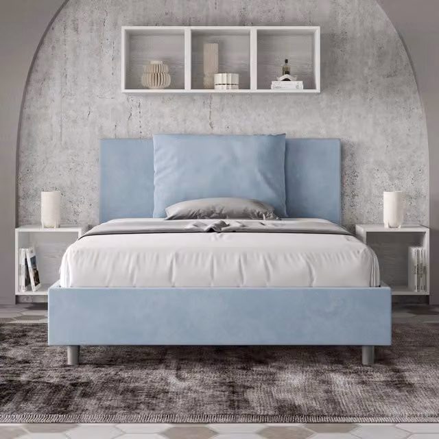 Letto imbottito con contenitore Ityhome in microfibra azzurro L: 145 cm, P: 222 cm, H: 110 cm