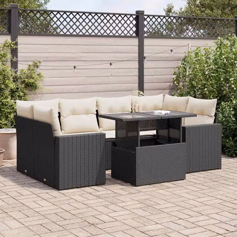 Maison Exclusive - Set da giardino 7 pezzi con cuscini in polyrattan nero