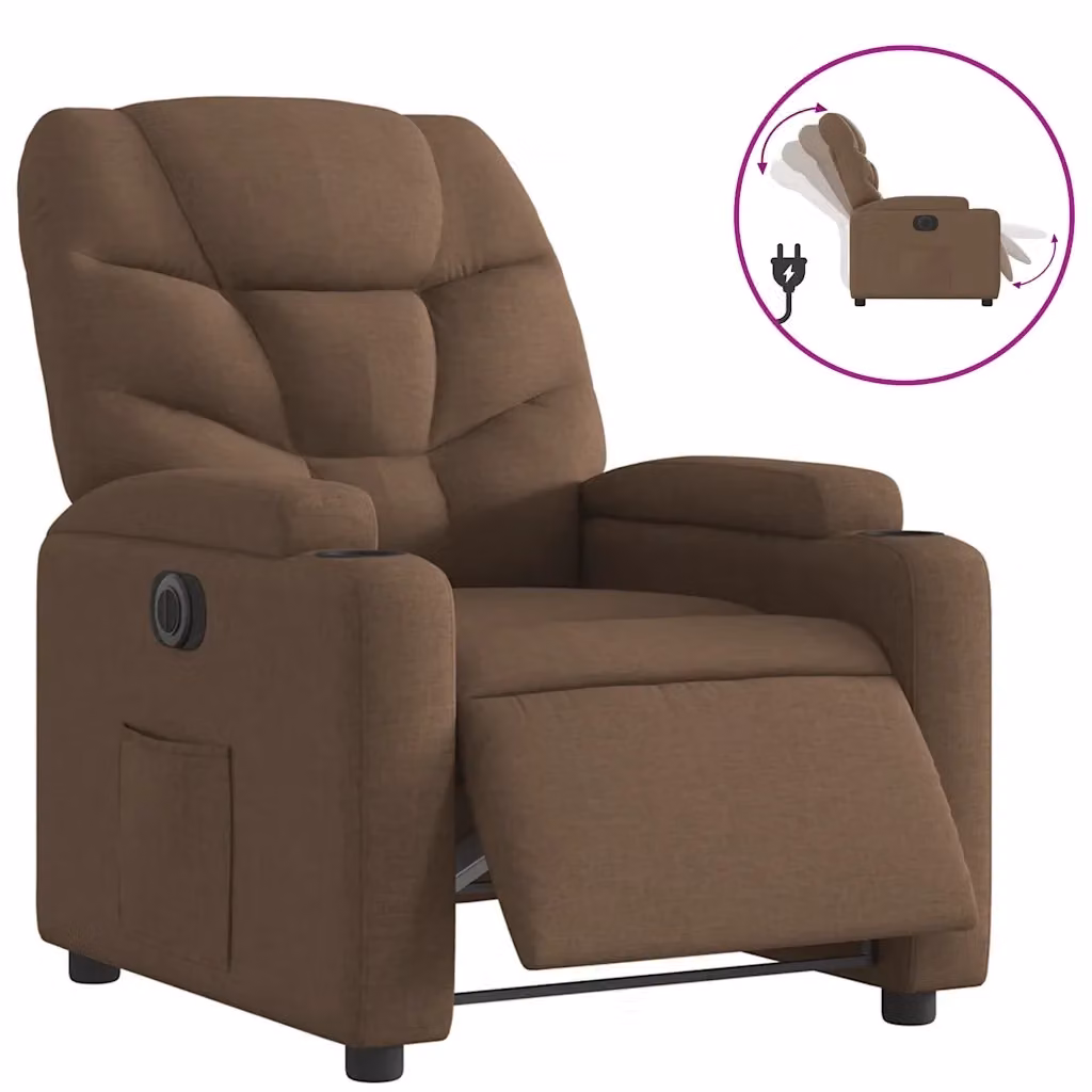 vidaXL Poltrona Elettrica Reclinabile Marrone in Tessuto con Braccioli – 2