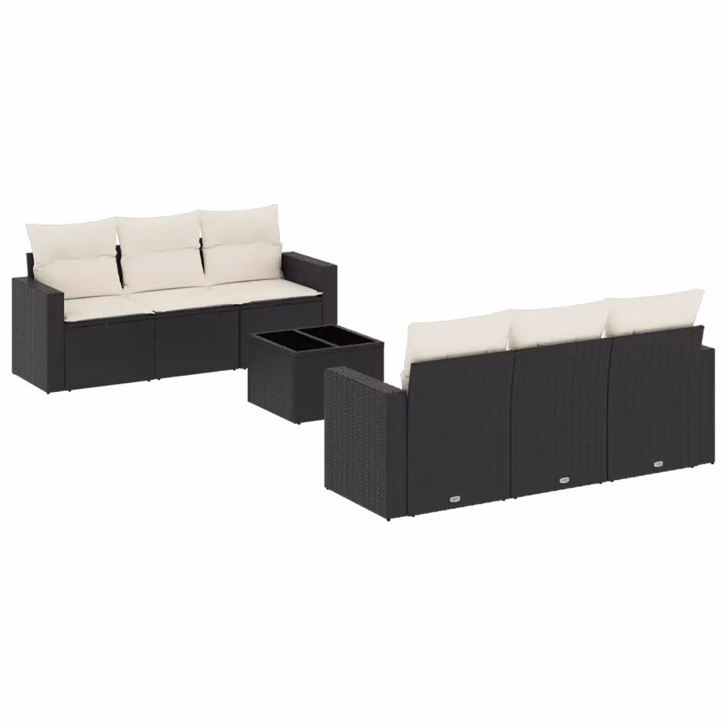 Set Divano da Giardino a L con Cuscini vidaXL, 7 Pezzi, Nero e Bianco con Tavolino e Struttura in Metallo – 2