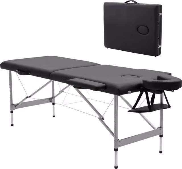 Lettino da massaggio pieghevole e portatile in alluminio regolabile con foro viso e braccioli 185 cm x 70 cm x 82 cm