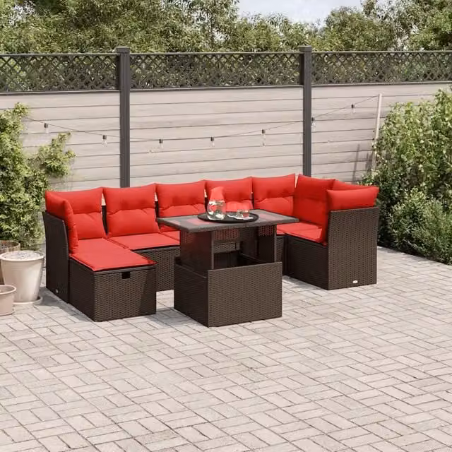 Set Divani da Giardino 8 pz con Cuscini Marrone in Polyrattan 3274674