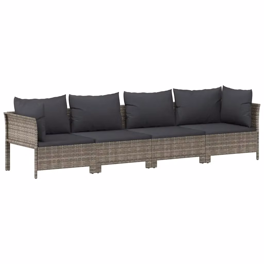 Set da giardino moderno vidaXL a forma di L composto da 4 pezzi con divano a 3 posti, elemento angolare e cuscini in tessuto grigio con struttura in metallo e rattan – 2