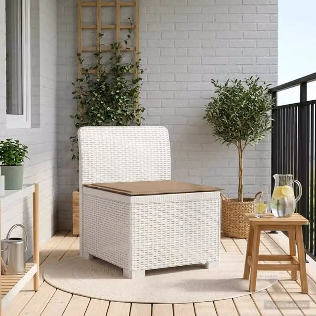 Divano da giardino a 1 posto con cuscino in rattan bianco design moderno per esterno e balcone L: 70 cm, P: 62 cm, H: 62 cm