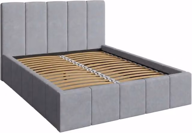 Letto adulto RAVELLO 180x200 cm in tessuto grigio con testiera capitonné e rete inclusa