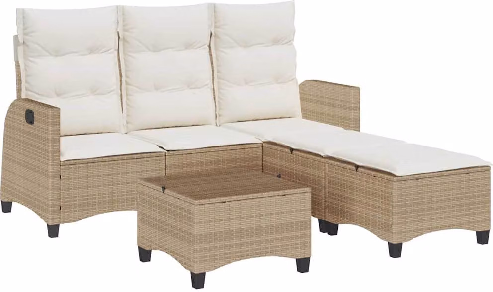 Set Divano da Giardino 3 pz con Cuscini a L Beige in Polyrattan