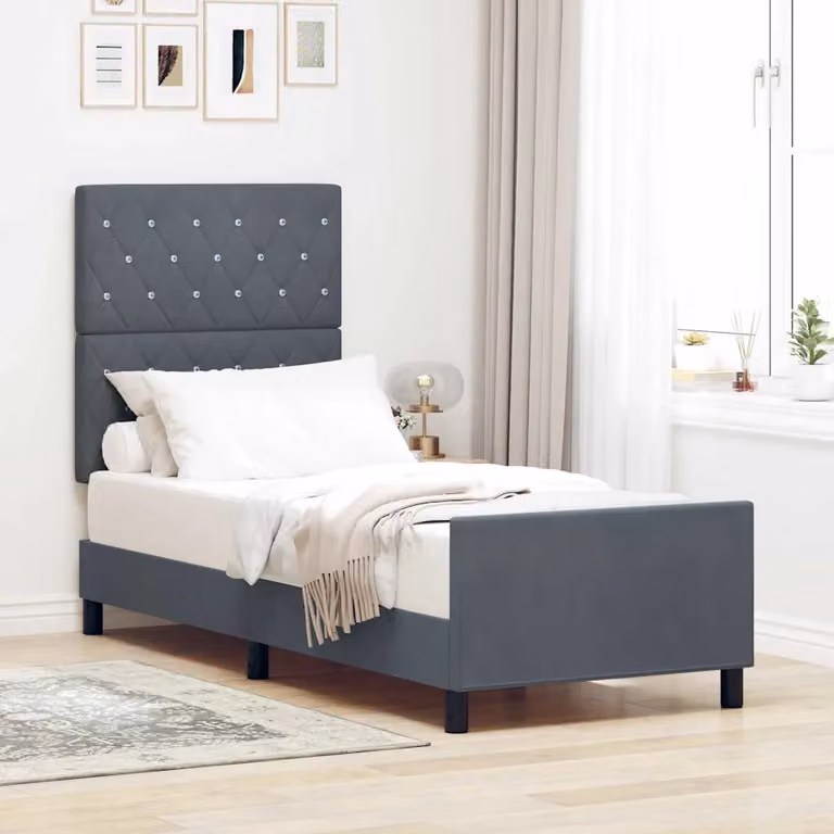 Letto a molle con testiera vidaXL in velluto grigio, L 80 x P 200 cm