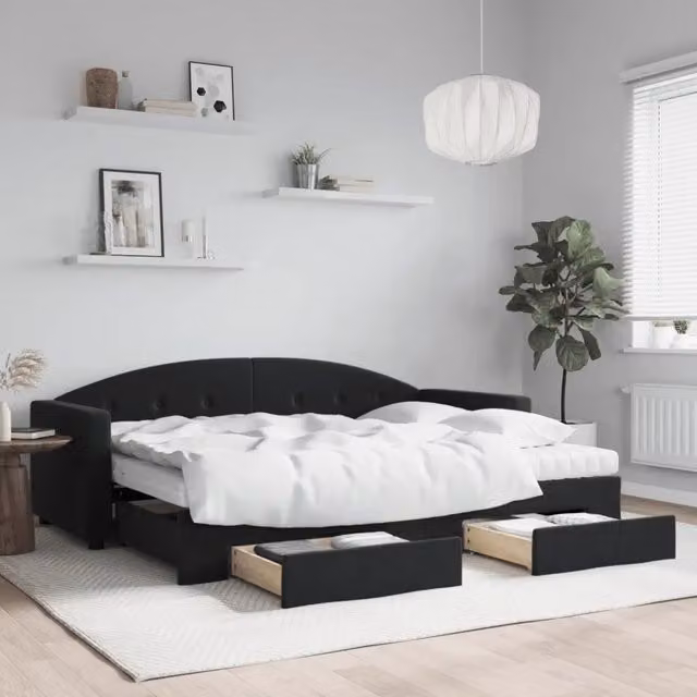 Divano Letto Estraibile con Cassetti Nero 80x200 cm in Velluto 3197370