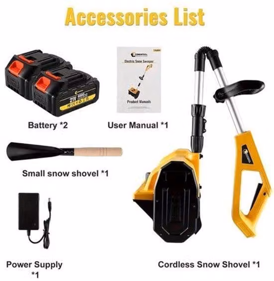 Pala neve telescopica elettrica con 2 batterie da 4000mAh - Pieghevole e leggera