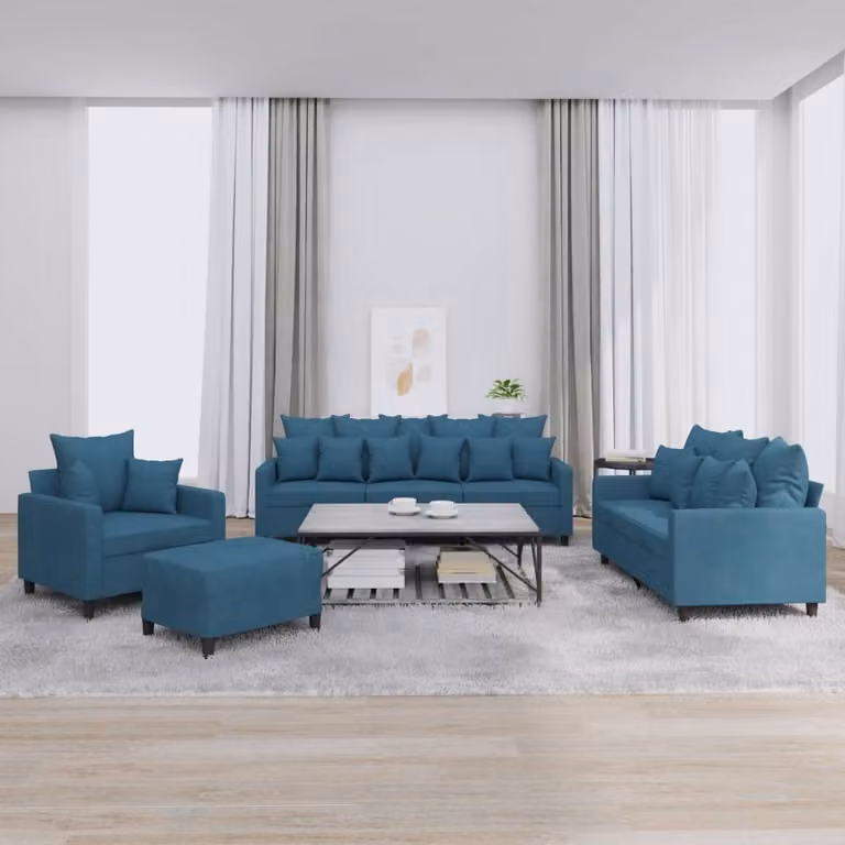 Maison Exclusive - Set divano 4 pezzi con cuscini in velluto blu