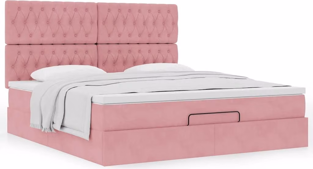 Struttura Letto Pouf con Materassi Rosa 180x200 cm Velluto