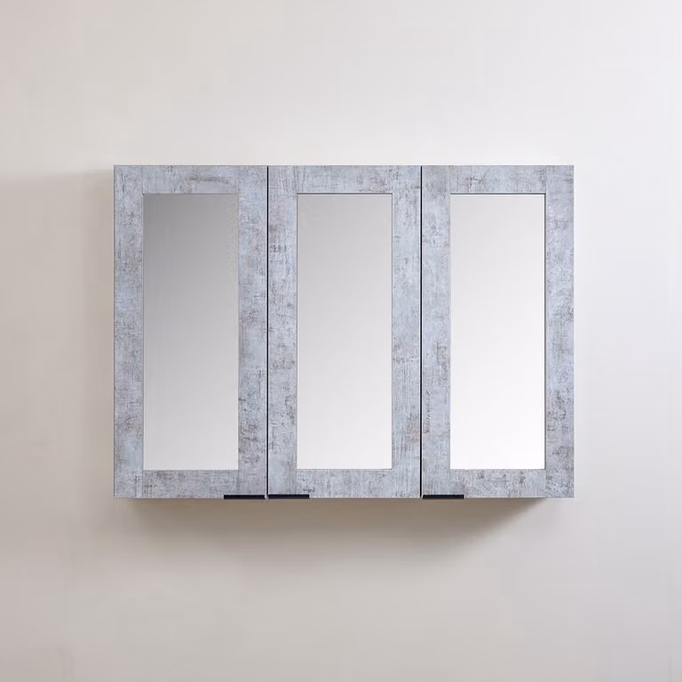 Mobiletto a Specchio da 600mm x 650mm Grigio Cemento - Completo di Maniglie con Impugnature a Dito Nere - Cluo