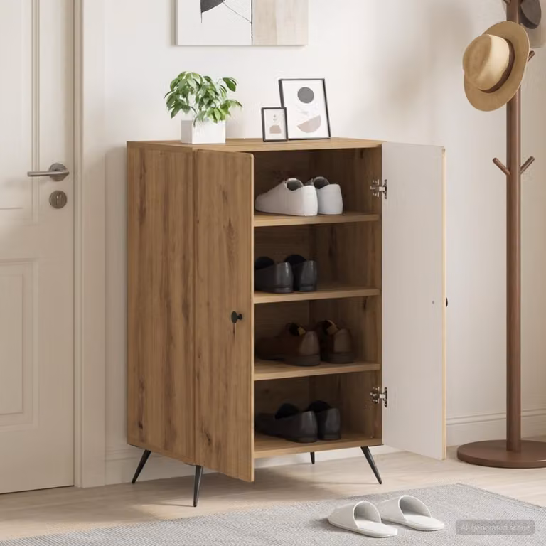 Mobile porta scarpe vidaXL BREDA in rovere con ante a battente, L/P/H: 59,5 x 39,5 x 90 cm