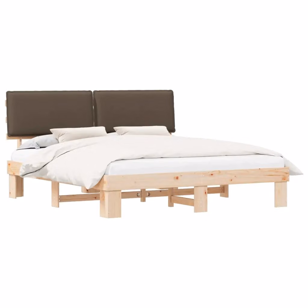 Letto con Testiera Rivestita vidaXL in Pino Massello, Colore Beige o Grigio, 180 x 200 cm – 2