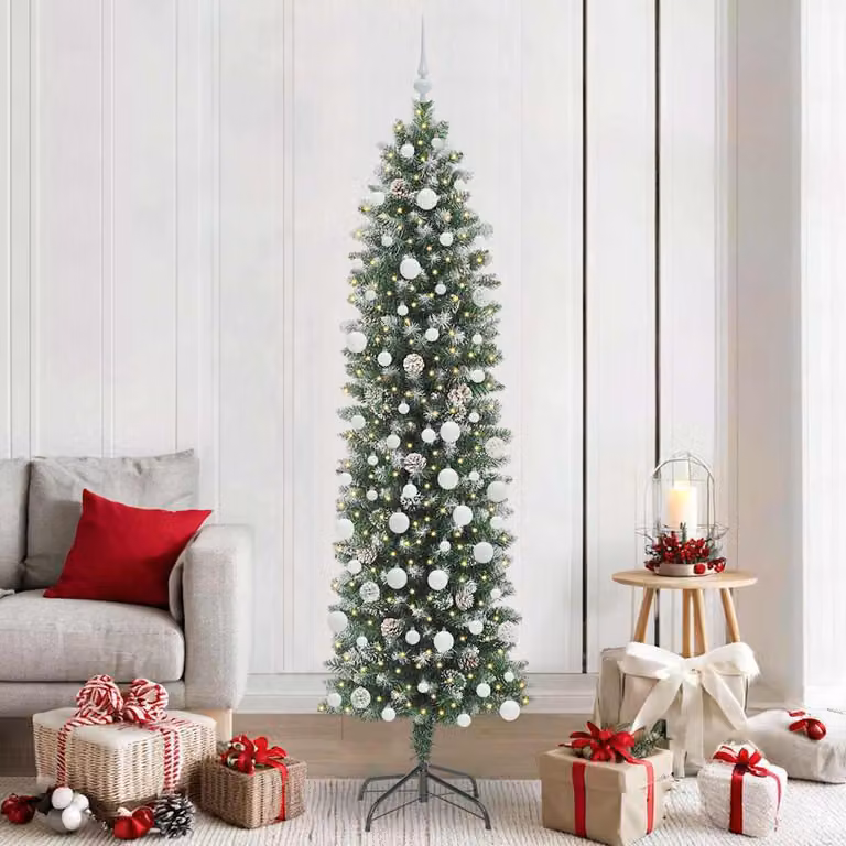 Maison Exclusive - Albero di Natale artificiale slanciato, verde e bianco, 210 cm