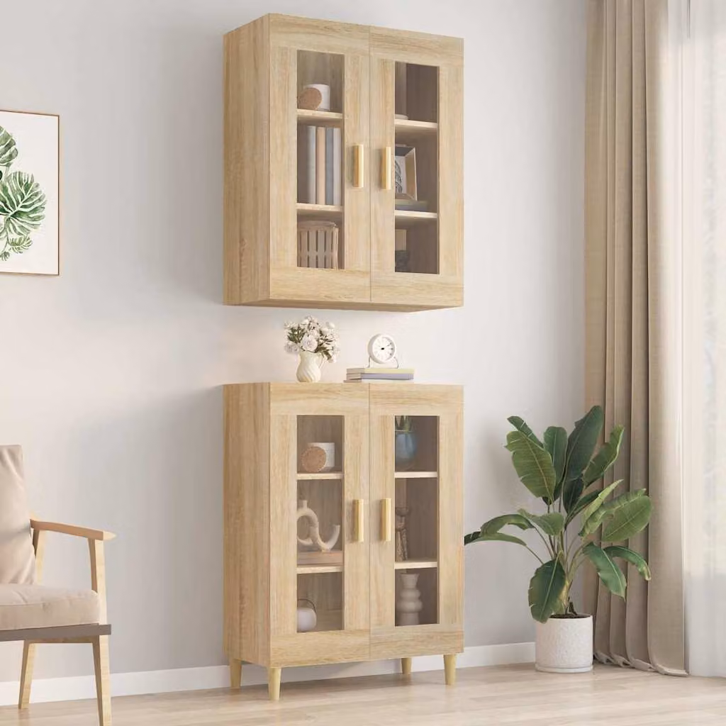 Armadietto Pensile da Parete vidaXL in Legno Marrone con Ante in Vetro L/P/H: 69,5 x 34 x 90 cm