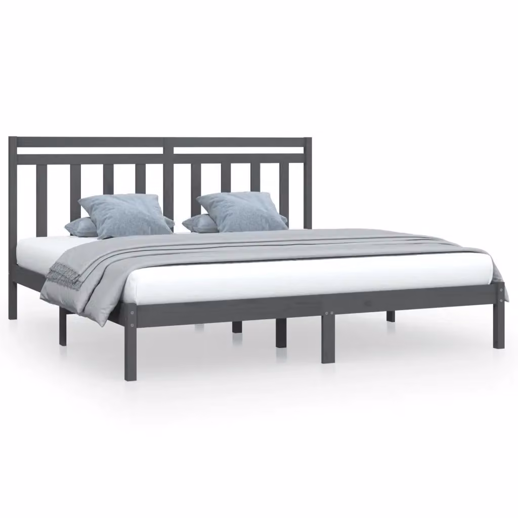 Letto con giroletto vidaXL in legno massello di pino grigio 200x200 cm – 2
