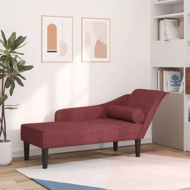Chaise Lounge vidaXL in Legno Massello con Cuscini Rossi per Giardino e Soggiorno – 1