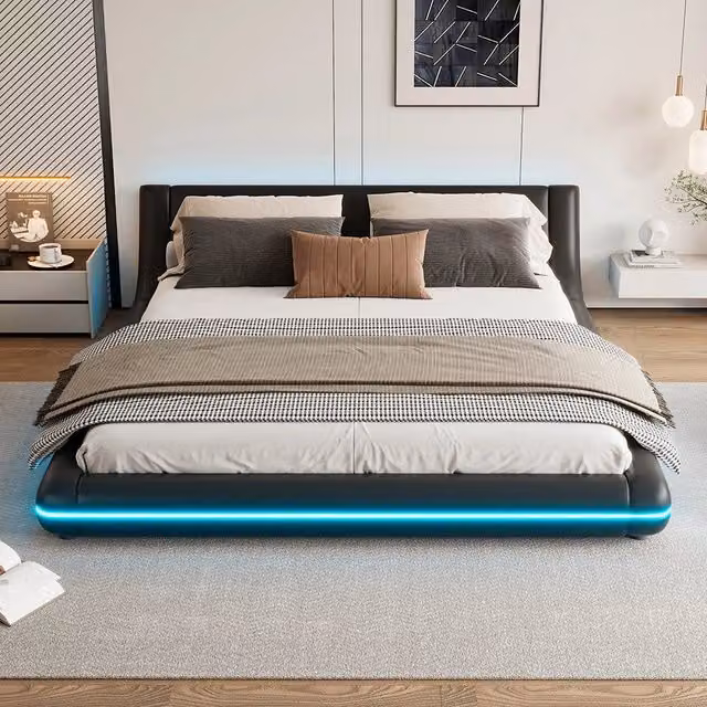 Letto a LED - Xylo - 160x200 cm - Nero - Illuminazione integrata