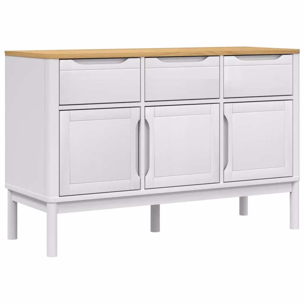 Credenza FLORO Bianca 114x43x74 cm in Legno Massello di Pino