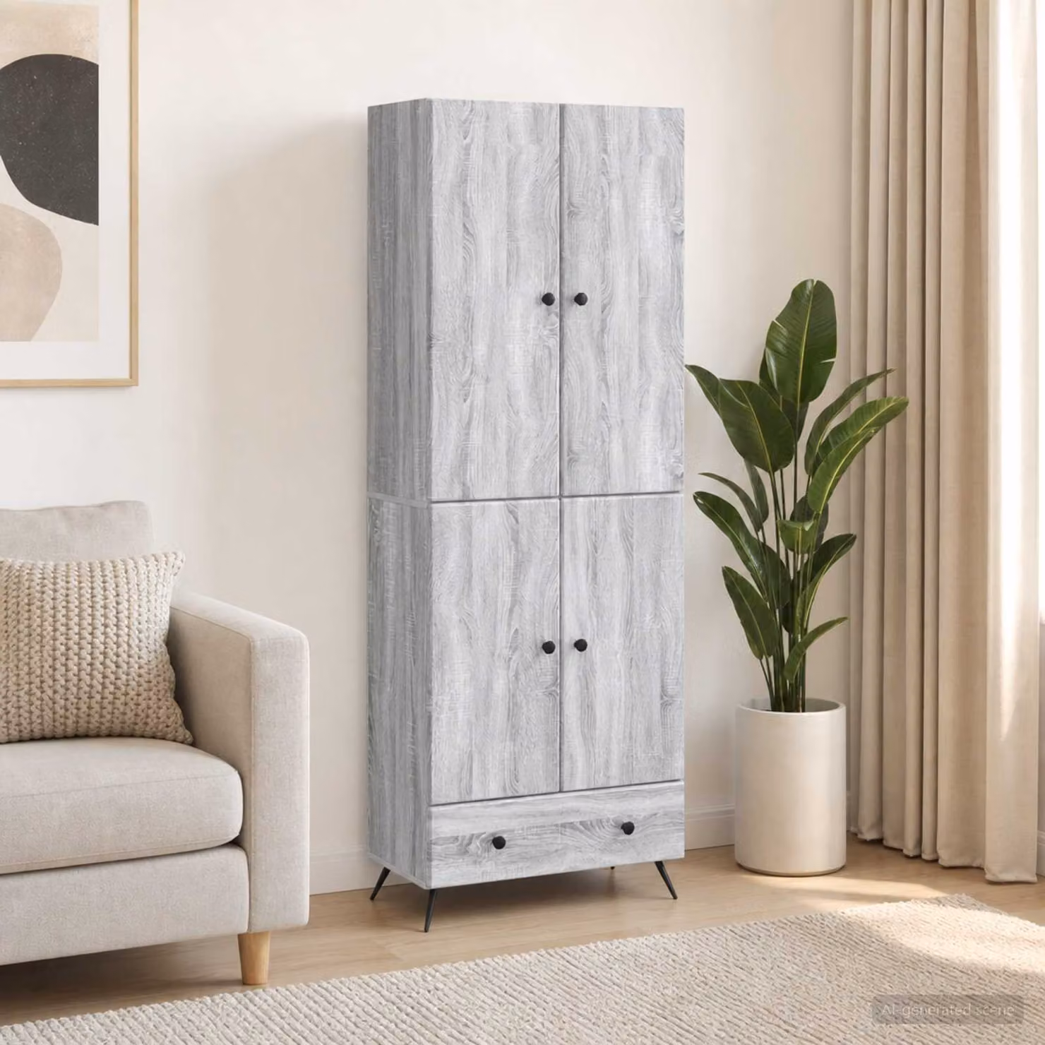 Set di 2 armadi moderni vidaXL in legno MDF grigio con ante a battente, ripiani interni e illuminazione integrata L/P/H: 95 x 34,5 x 66 cm