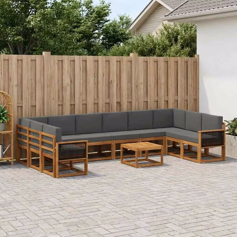 vidaXL Set di divani da esterno 11 pz in legno di acacia con cuscini, colore beige e antracite