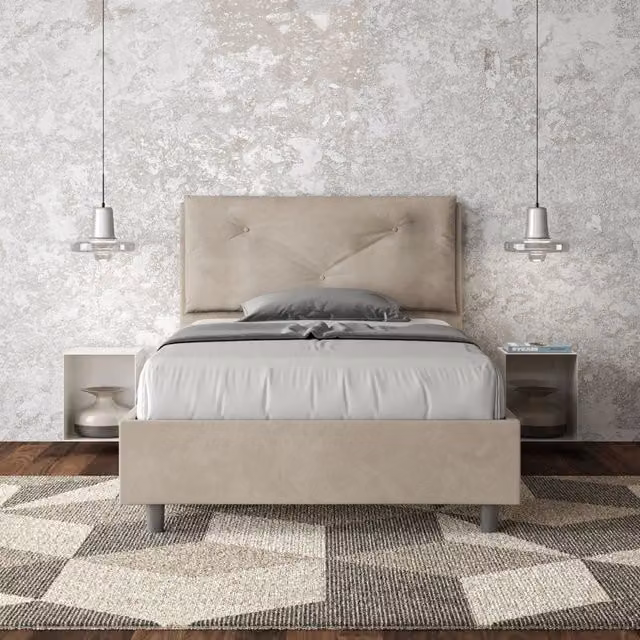 Letto una piazza e mezza contenitore Appia Large Ityhome imbottito in microfibra colore sabbia L: 130 cm, P: 190 cm