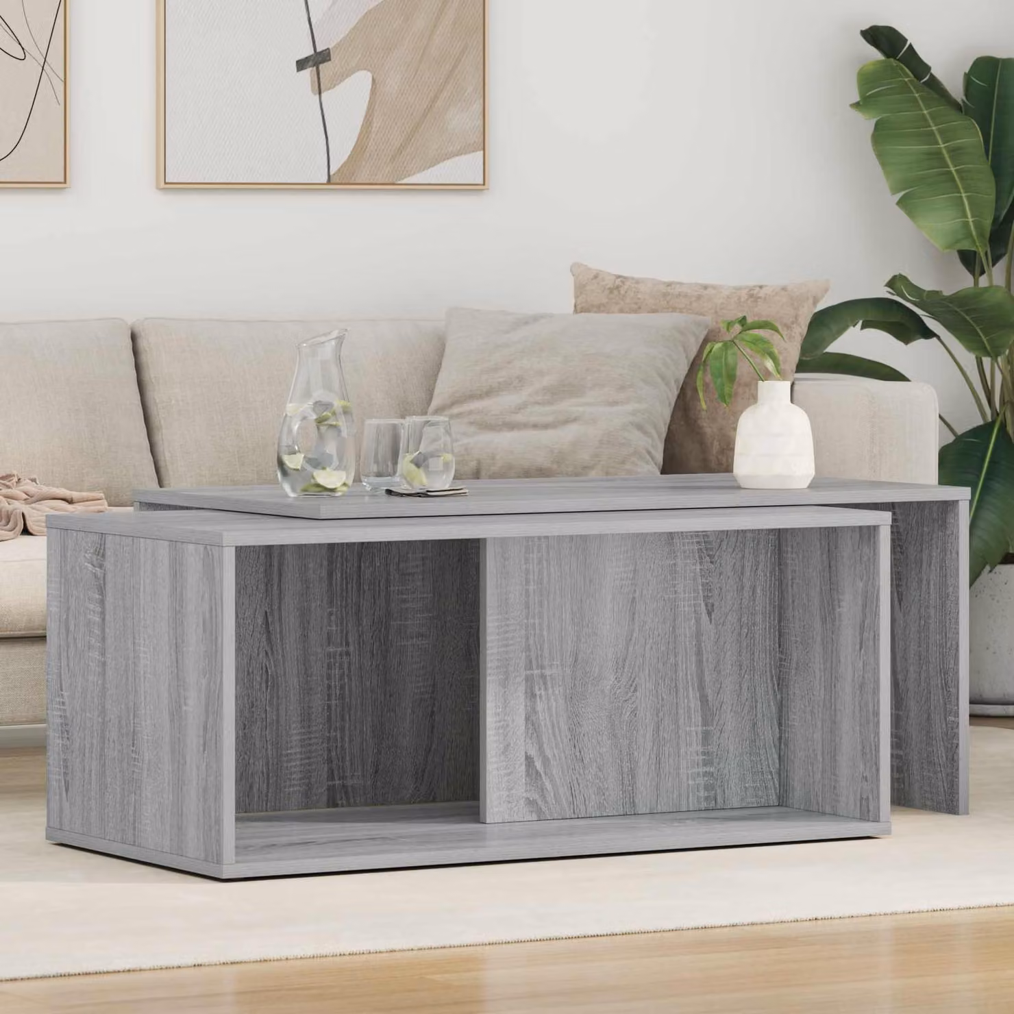 Set di 2 tavolini da caffè moderni vidaXL in colore grigio, L/P/H: 90 x 48 x 40 cm