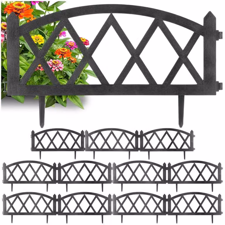 Vilde | Bordura per aiuole - Set da 12 pezzi - 57x25 cm - Resistente agli agenti atmosferici - Plastica - Recinzione da giardino grigia