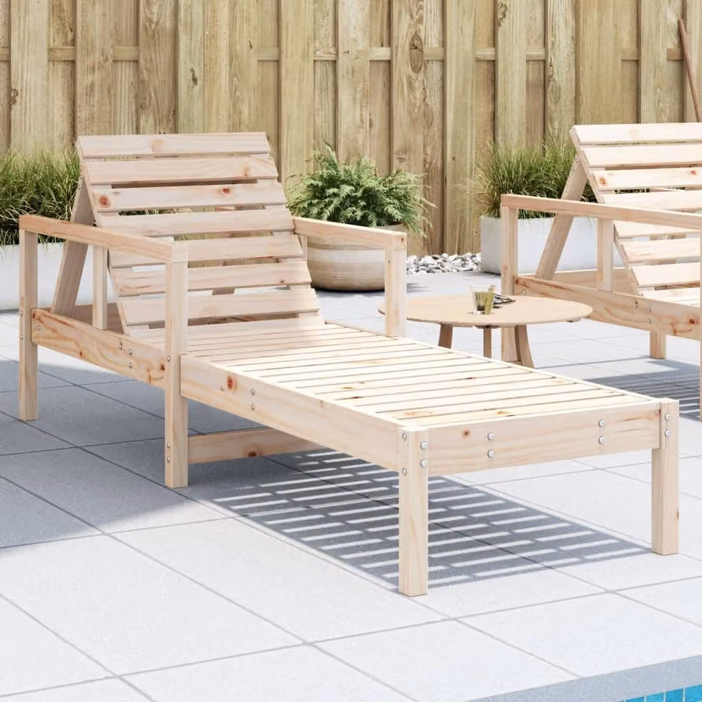vidaXL Lettino Prendisole in Legno di Pino con Poggiatesta Regolabile, Colore Marrone e Beige, L/P/H: 199,5 x 62 x 55 cm