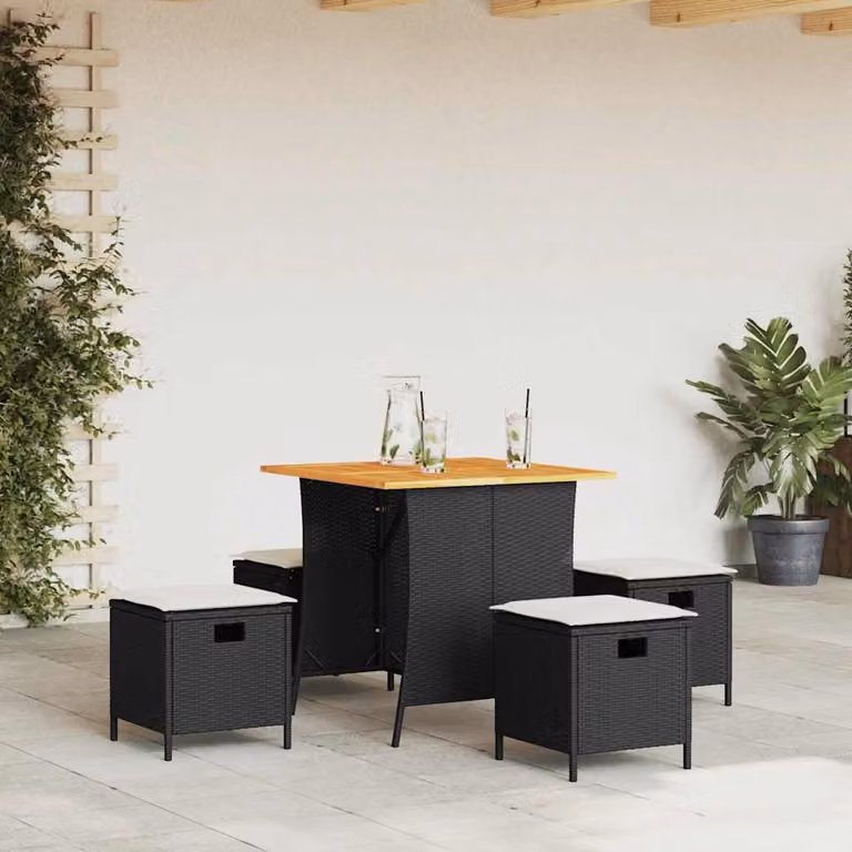 Set da pranzo da giardino vidaXL in legno di acacia e polyrattan, 5 pezzi, Nero e Bianco
