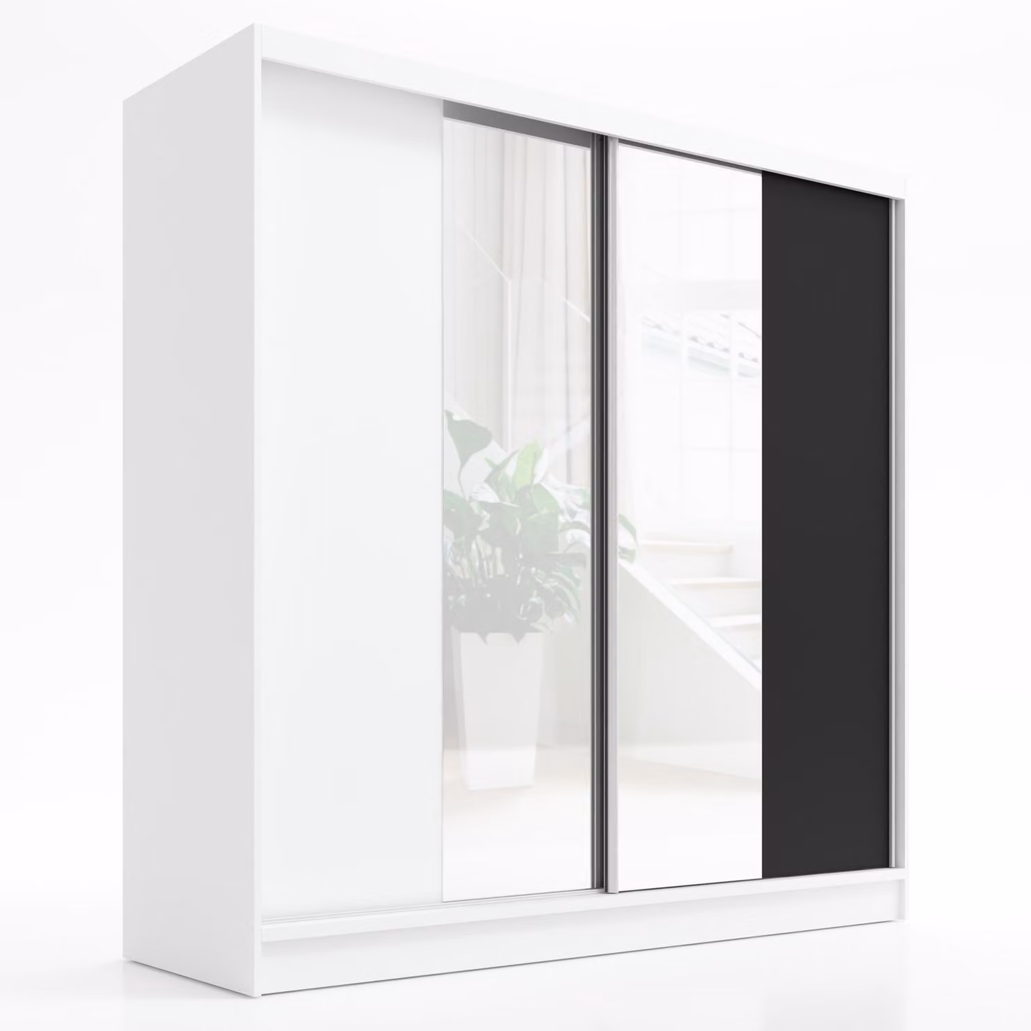 Armadio a battente, 2 ante, con specchio, modello SOLO 200 (bianco, nero, bianco)