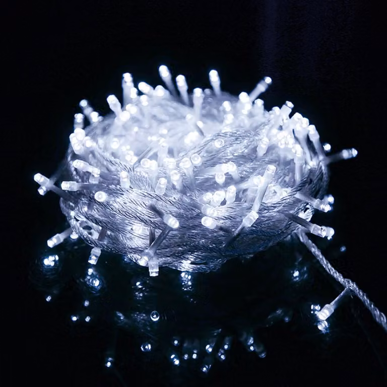10M 100LEDs 8 Modes Fairy Lights Elettricità LED Natale Fairy Lights Cavo trasparente Camera Decorazione Luce Festa Giardino Illuminazione Albero di Natale, Bianco