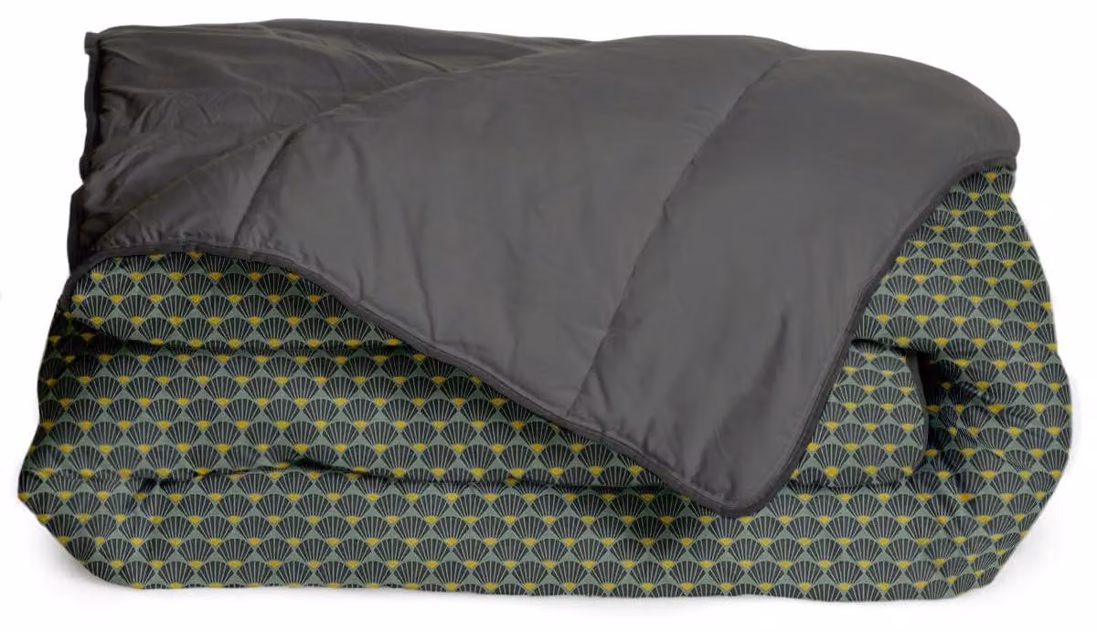 Piumino per letto matrimoniale, imbottitura in poliestere da 350 g/m², colore verde/grigio, dimensioni 220x240 cm