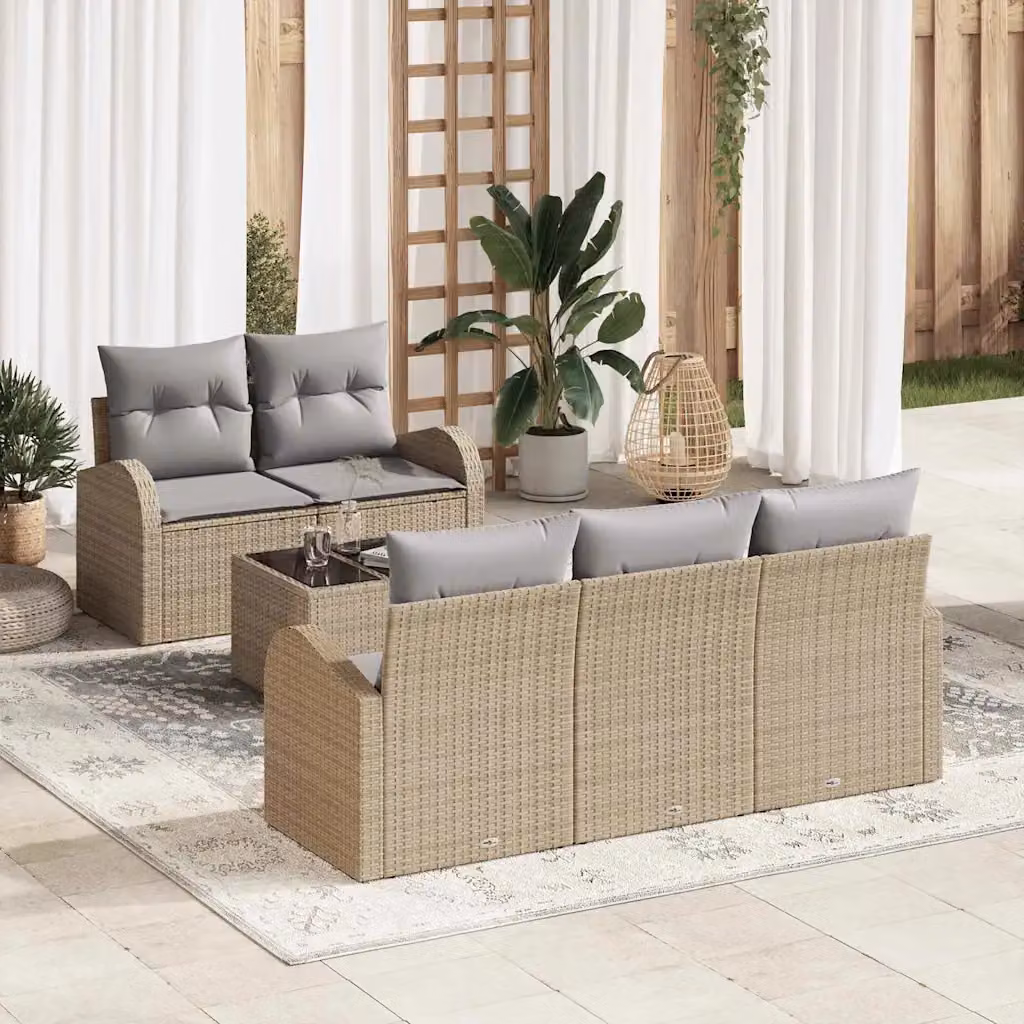 Set Divano da Giardino vidaXL 6 Pezzi con Tavolino e Cuscini Beige e Grigio