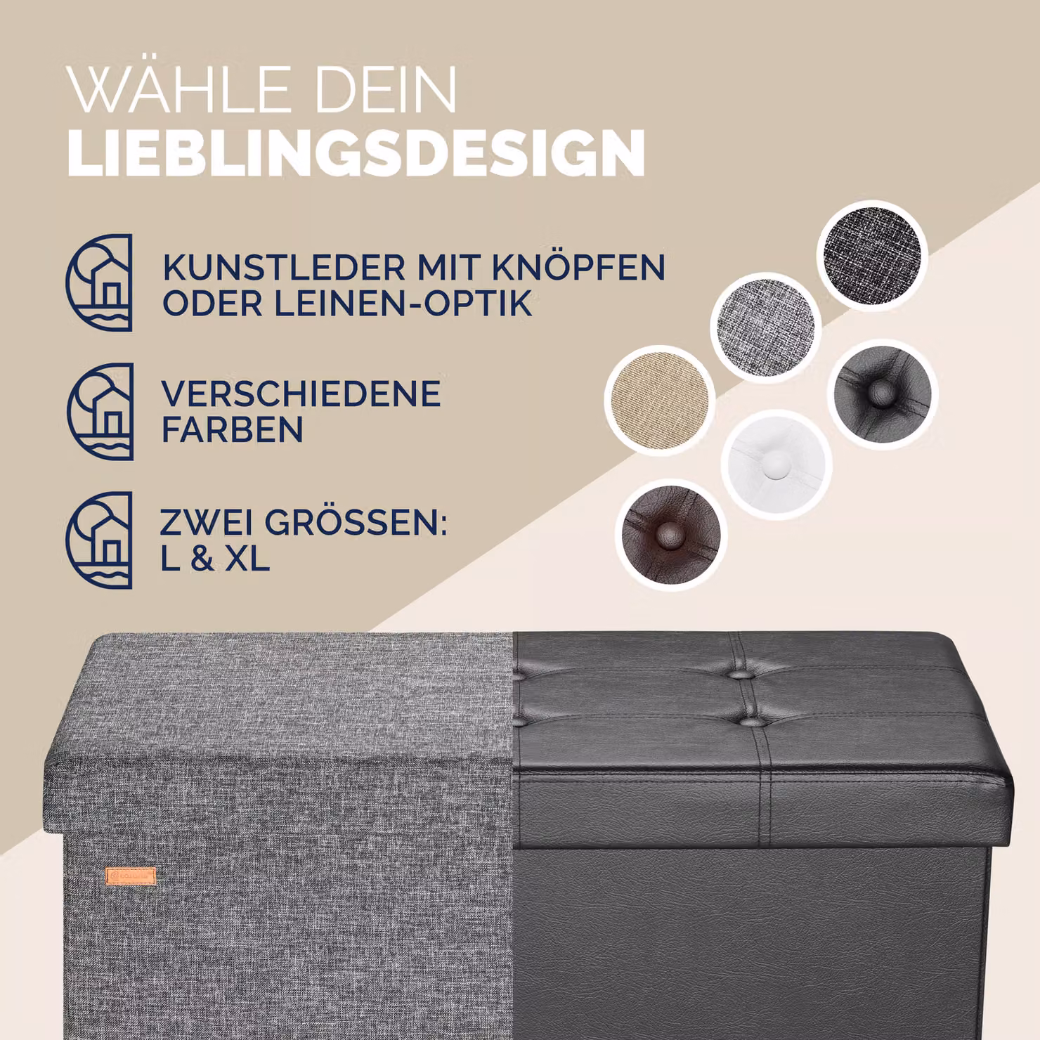 Pouf seduta Casaria® grigio con rivestimento rimovibile L: 80 cm, P: 40 cm, H: 40 cm – 3