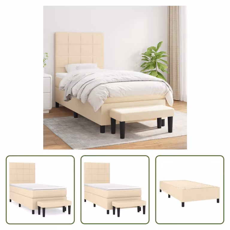 The Living Store Letto a molle con materasso crema 90x200 cm in tessuto
