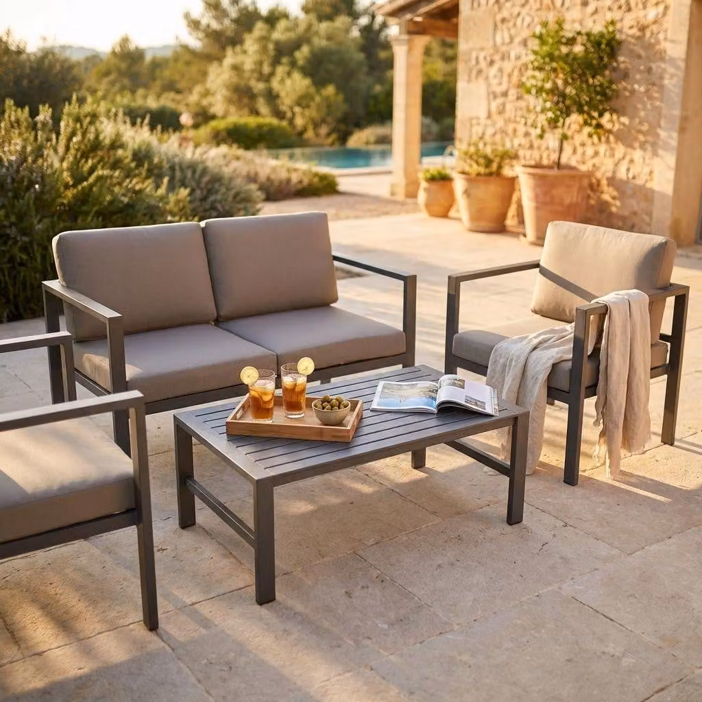 Milani Home - salotto da giardino, alluminio, con tavolino e cuscini modulare componibile, 4 posti, taupe