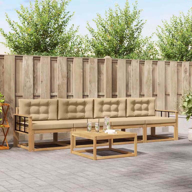 vidaXL Set di mobili da esterno 4 pezzi in legno di acacia con cuscini, Bianco e Beige