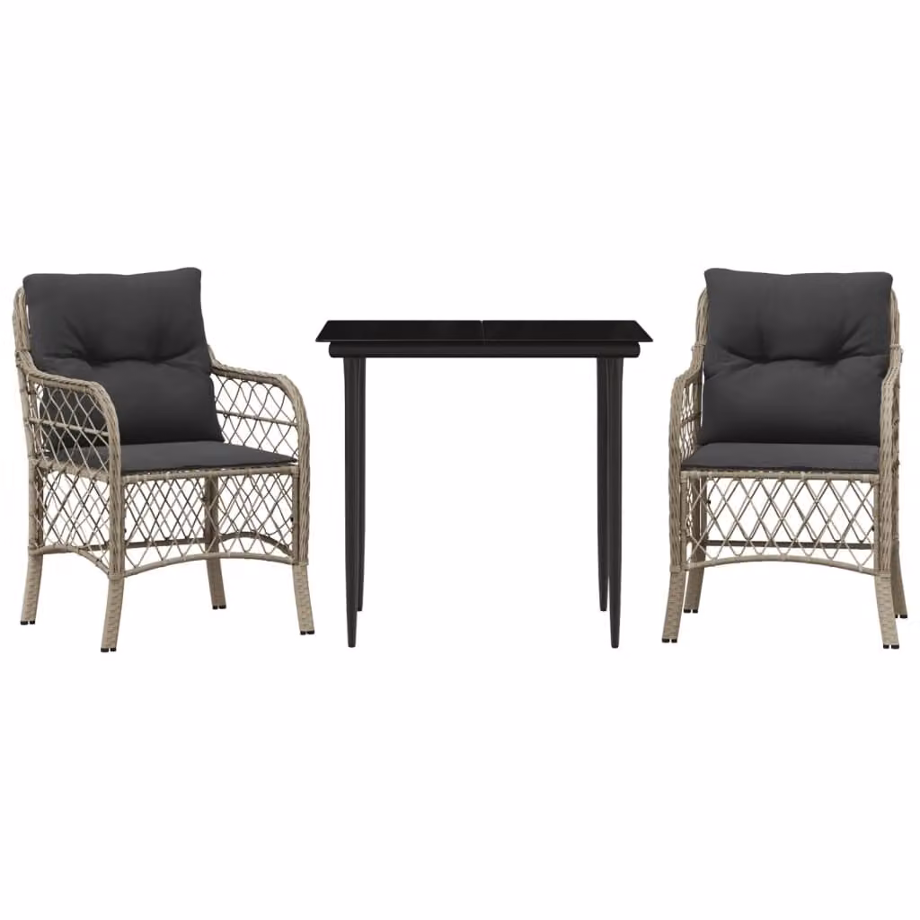 Set da Bistrò 3 pz con Cuscini Grigio Chiaro in Polyrattan
