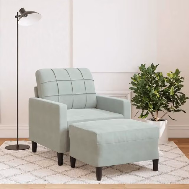 Divano Sedia-Poltrona con Poggiapiedi Grigio Chiaro 60 cm in Velluto 543261