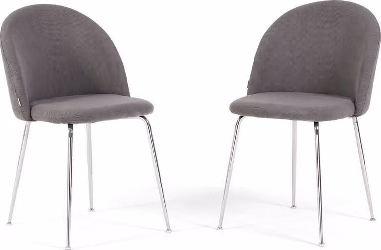 Set di 2 sedie da pranzo imbottite in velluto a coste, gambe in metallo, design elegante per cucina, sala da pranzo, bar e ristoranti - SARA - Grigio/Argento