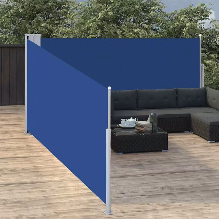 vidaXL Tenda da Sole Laterale Retrattile Blu in Poliestere e Acciaio L: 1000 cm, H: 100 cm