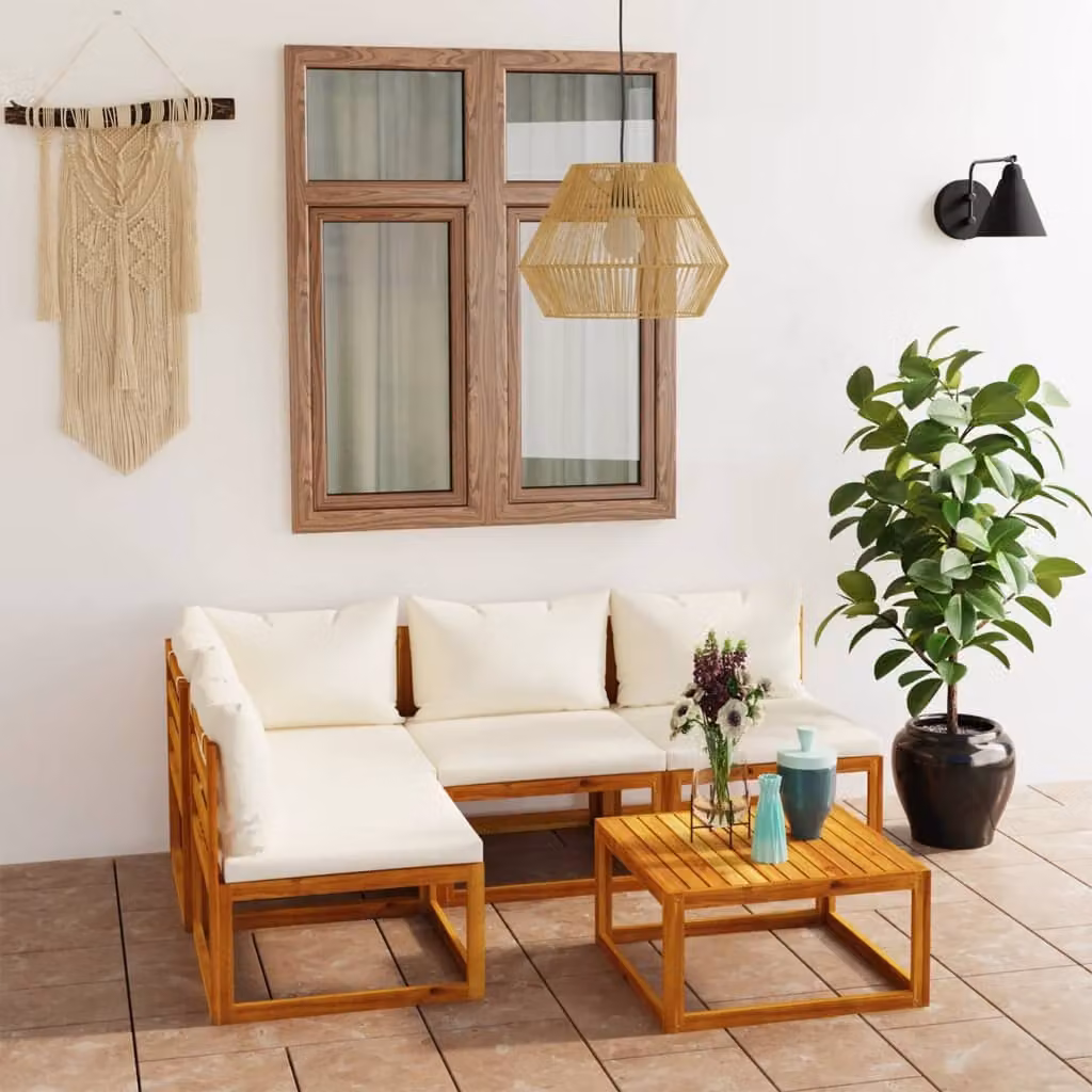 Maison Exclusive - Set da giardino da 5 pezzi con cuscini color crema, in legno massello di acacia